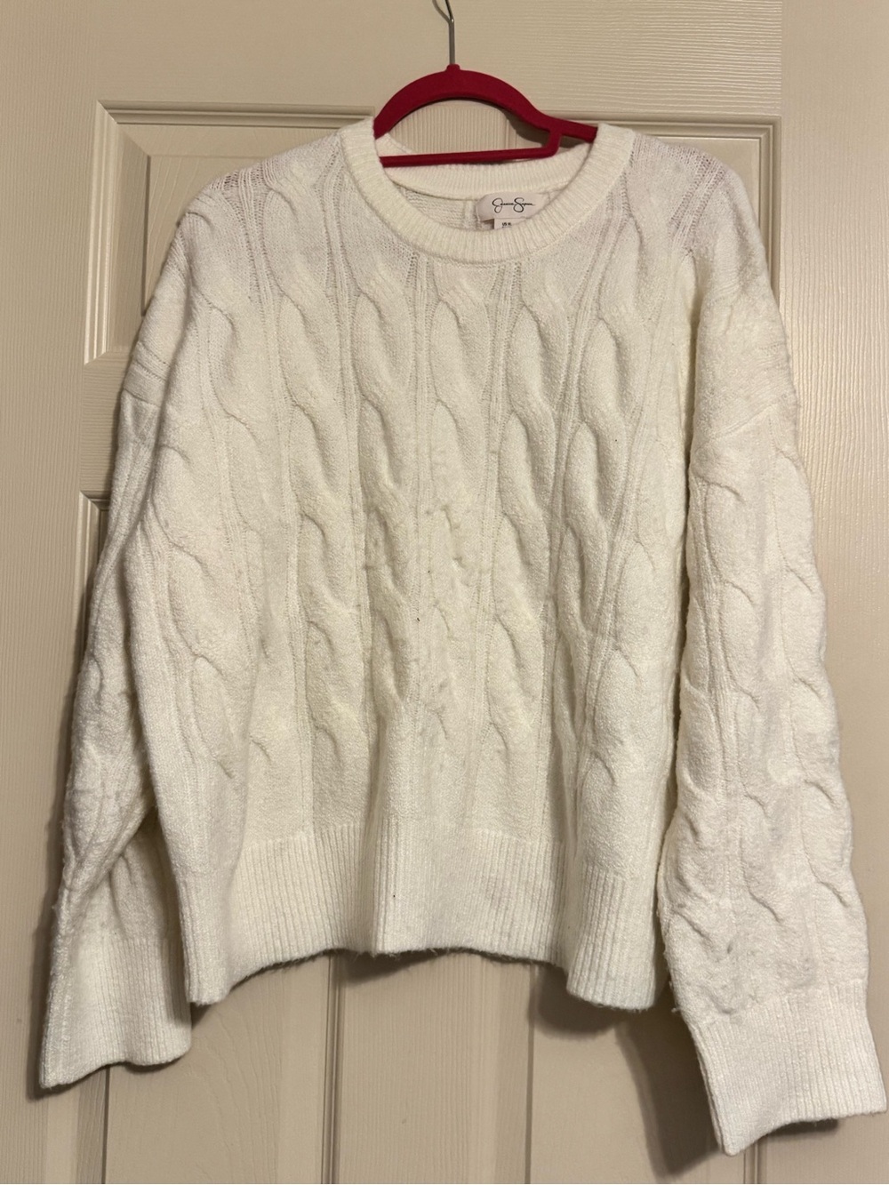 Jessica Simpson Ivory Cable Knit Crewneck Sweater